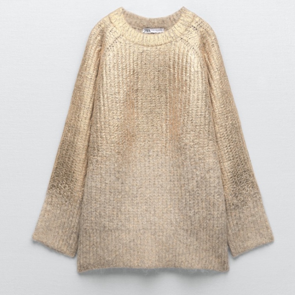 Zara gold metallic oversized knit sweater